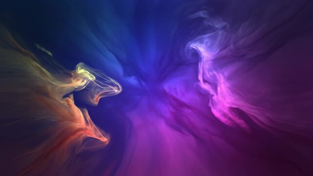 Abstract fluid swirls with colors of yellow, blue, and purple