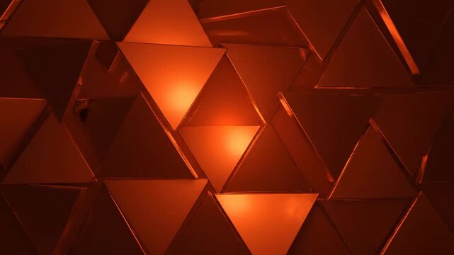 Abstract geometric pattern of overlapping orange triangular shapes with light
