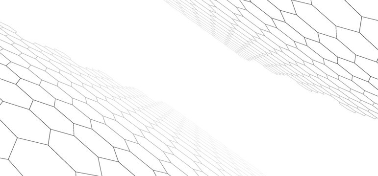 Black background with blue neon hexagon grid. Glowing hex background