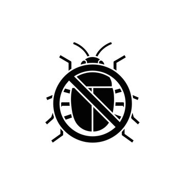 Bug icon with a prohibition sign, symbol of no bugs, insect control.