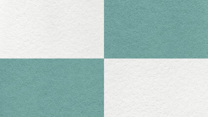 Fototapeta premium White and muted teal checkered paper texture background with four sections and copy space. Geometric template with blocks