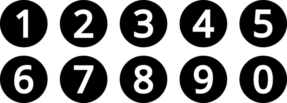 Simple round numbers symbol set. Black isolated font in vector flat. Vector - stock design.