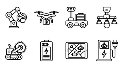 Fototapeta premium Robotics and automation icons set on white background for technology concepts