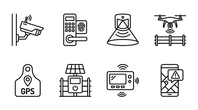 Security technology icons surveillance access control and monitoring systems
