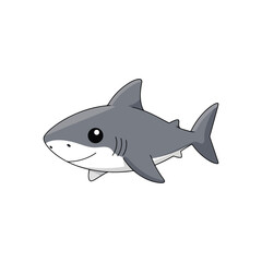 Fototapeta premium Cute cartoon shark character swimming happily, a friendly ocean predator illustration on white
