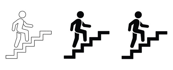 stairs icon set man on the stairs icon man climbing stairs icon walking up staircase or stairs sign climb up stairs sign vector illustration, modern success concept showing progress growth
