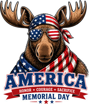 Patriotic Moose America Memorial Day USA Flag Design