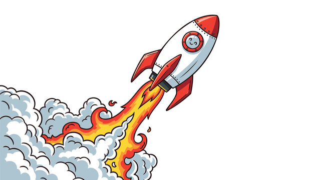 Cartoon rocket ship launching into space