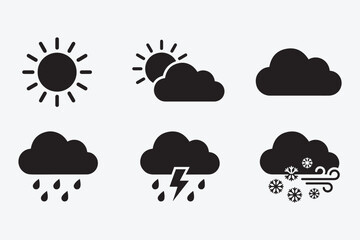 Obraz premium Weather Forecast Vector Icons Set Featuring Sun Clouds Rain and Snow