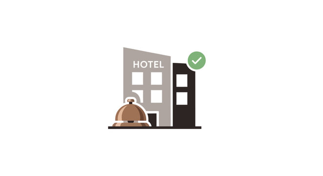 a hotel building with a green checkmark.
