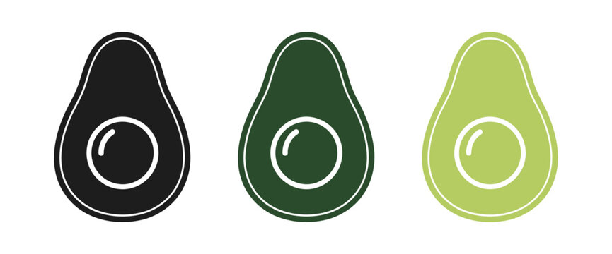 Three stylized avocado icons in different ripeness stages shown as minimalist graphic design