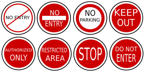 Fototapeta premium Red Stop Sign Collection in Different Shapes – Traffic Warning Symbol Vector Set