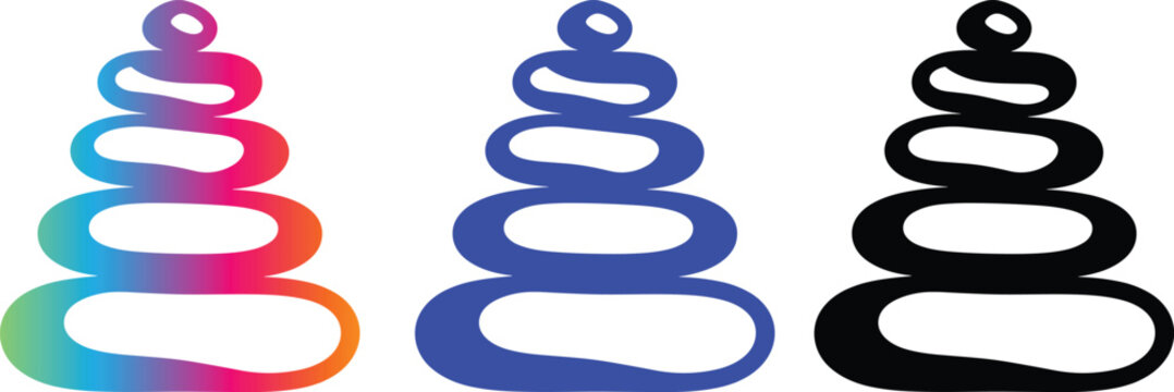 Zen stone stack icons, balanced pebbles for spa and meditation