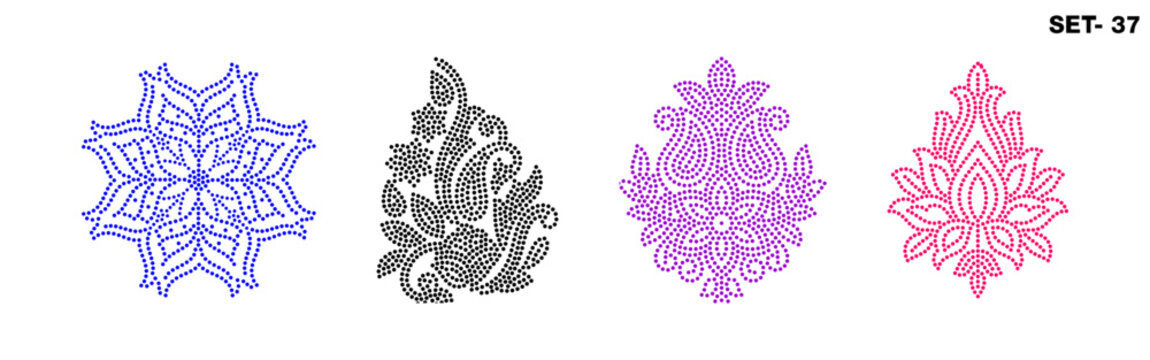 Rhinestone hotfix transfer buta set, paisley, floral motif pattern design for laser cutting, 2.2 mm hole size 6 ss, set no.37