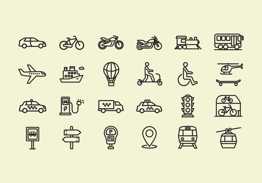 Set of icons for web Transportation Icons Set Line Art Style.