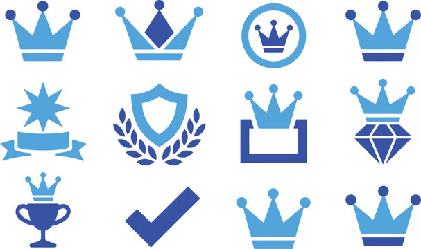 Award and quality icons. crown, trophy, success, winner, best symbol, vector illustration