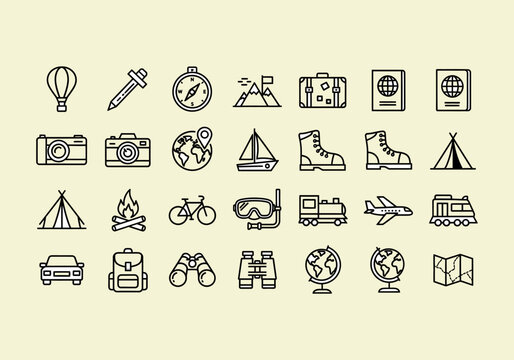 Set of icons for web design Travel and adventure icons set.