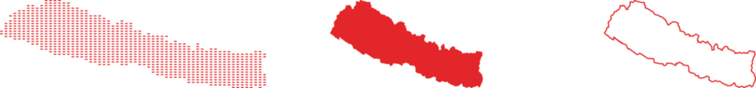 Nepal map set red dotted solid outline on white background shape geography