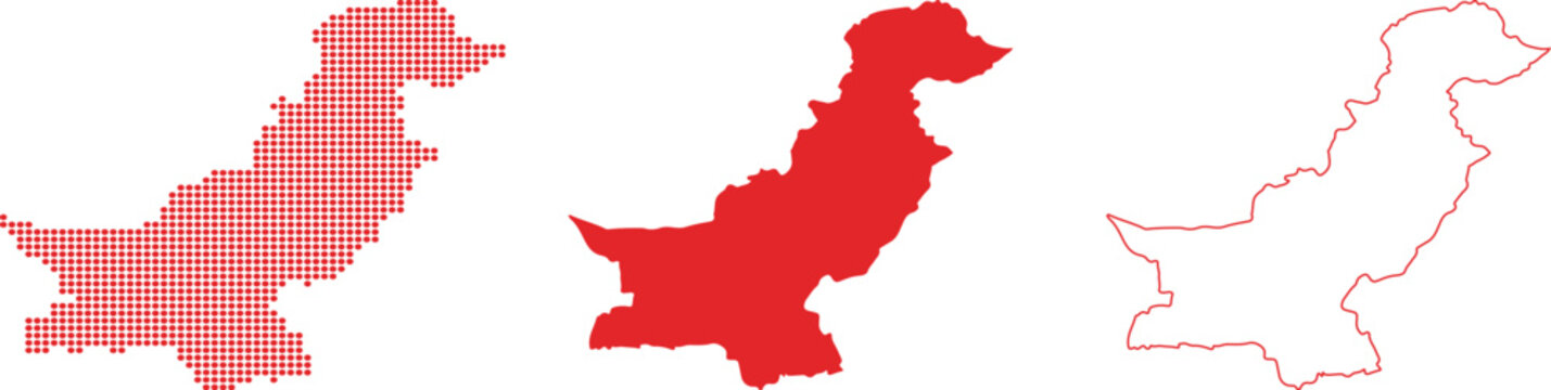 Pakistan Country Maps Dotted Solid Outline Red On White Background pakistan map pakistan outline