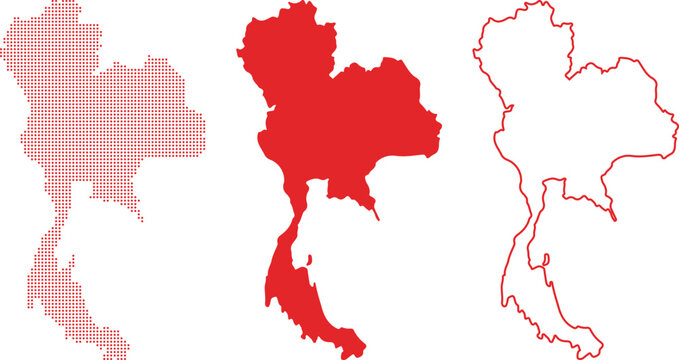 Thailand Country Map Dotted Solid Outline Red Vector asia territory