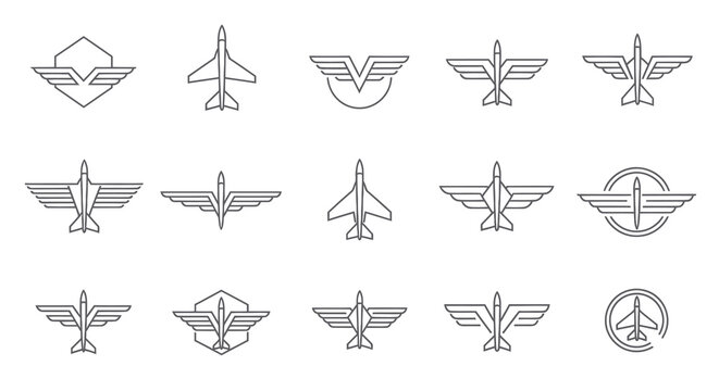 Minimalist Aviation Wing and Aircraft Logo Set