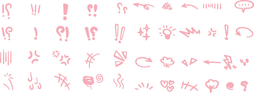 Pink Comic Symbols Vector &ndash; Handmade Cartoon Punctuation and Expression Icons on Transparent Background for Creative and Commercial Use