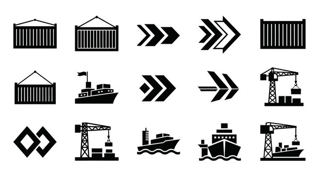Global Logistics and Port Cargo Shipping Icons