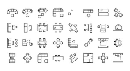 Obraz premium collection of top-down furniture icons for interior design plans and architectural blueprints