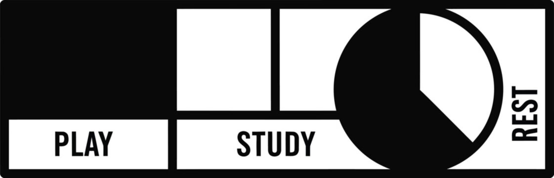 Time management chart: Play, Study, Rest balance, time allocation, productivity concept