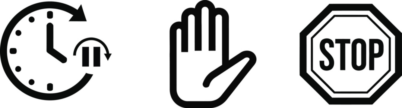 Stop, Pause, Time Icons: Halt, Wait, Delay, Decision, Action, Control