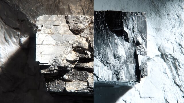 Abstract cube structure contrasting dark and light rock