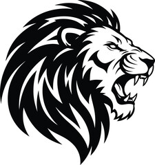 Naklejka premium Majestic lion head silhouette a powerful and striking black and white design