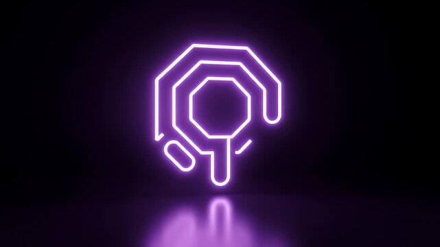 Neon purple outline of a hand with an octagon shape digital art