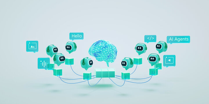 Agent, Multi-Agent System concept, SLM, small language model, chatbot, assistant, generative. Photo stock