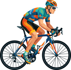 Fototapeta premium Professional male cyclist riding a road bike in colorful sportswear
