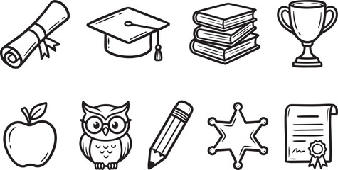 Fototapeta premium School graduation and education symbols doodle vector set