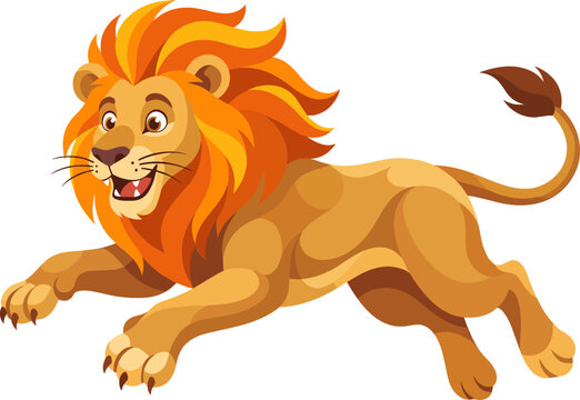 Powerful lion figure leaping forward in a dynamic pose