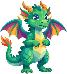 Fototapeta premium Small fantasy dragon standing with wings spread