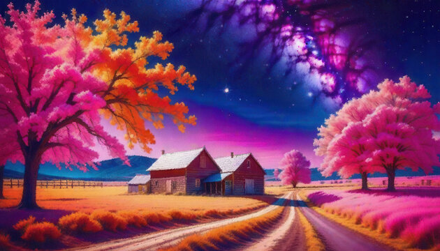 Old home in surreal landscape