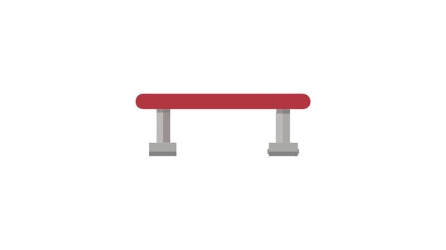 Minimalist vector graphic of a red bench on White Background