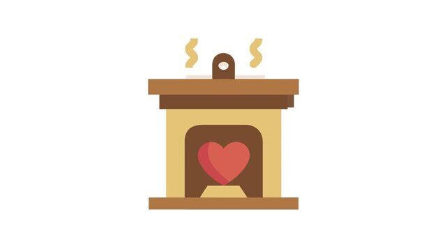 Cozy fireplace with heart emblem and warming smoke
