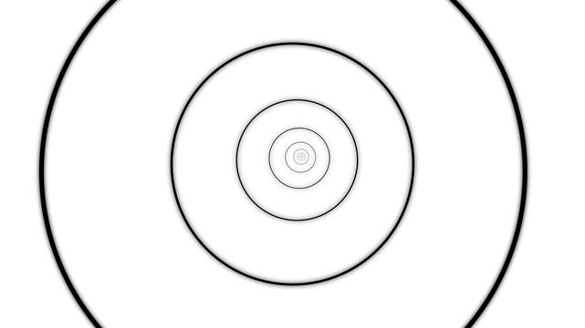 Hypnotic concentric circles with thick black outlines and subtle gray shading creating a tunnel effect on a clean white background