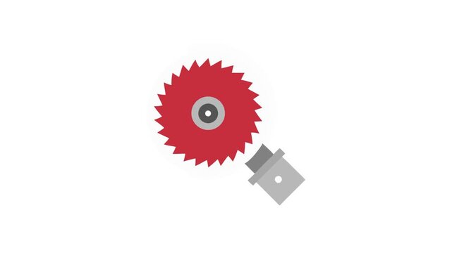 Minimalist pizza cutter illustration with red jagged blade design