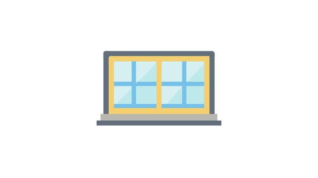 Simple cartoon window icon with interior view graphic design