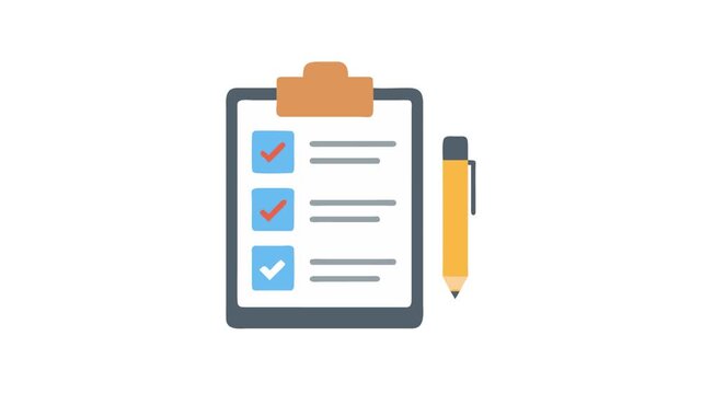 Clipboard checklist with a pen illustration on White backdrop
