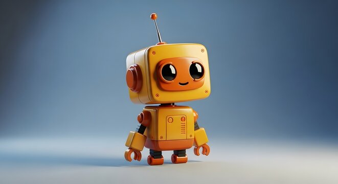 Charming cubic robot a delightful 3d render with expressive eyes and a playful design