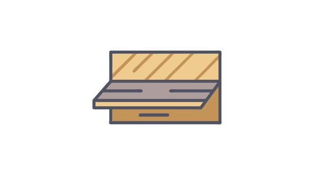 Open wooden drawer icon on White Background flat design