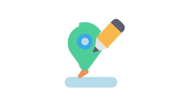 Editing location on map with pencil, flat design