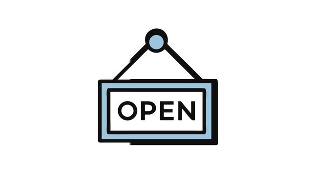 Modern open sign in light blue and black colors