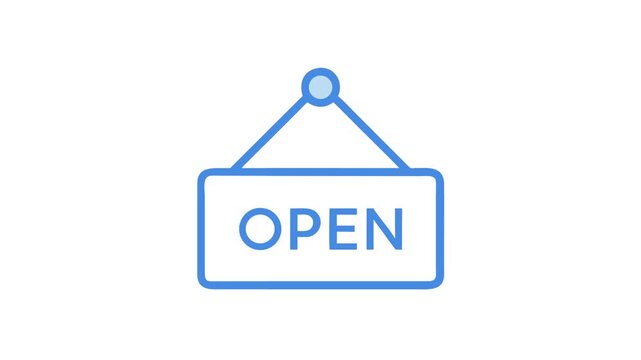 Vibrant blue open sign against stark White Background